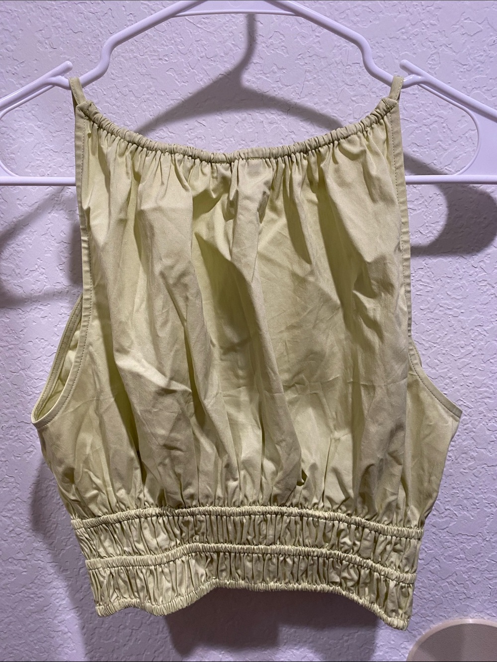 Express Pale Yellow Smocked Hem Crop Top